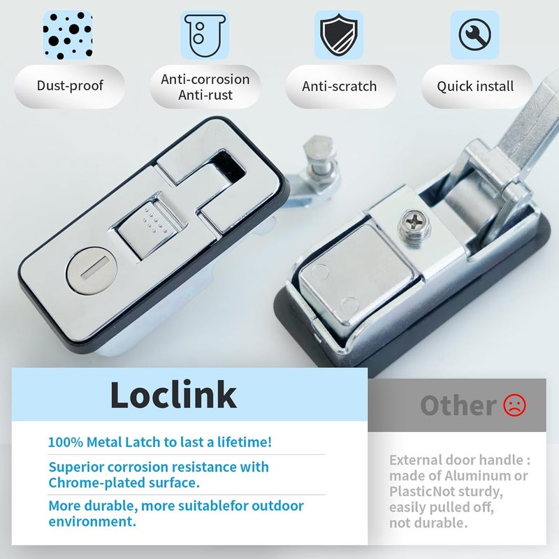 Loclink Compression Latch Lock Marine Grade Zinc Alloy for Boat Hatches, RV Camper Adjustable Lever Push Nutton Latches Hand Operated, 2-Pack with 4 Keys - Image 4